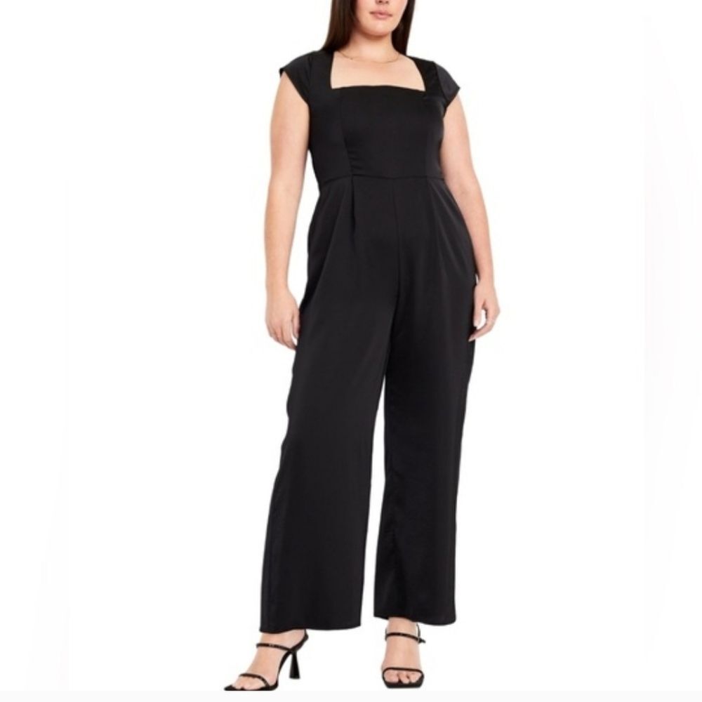 Old Navy Black Satin Jumpsuit plus size classic regency smocked size 3x